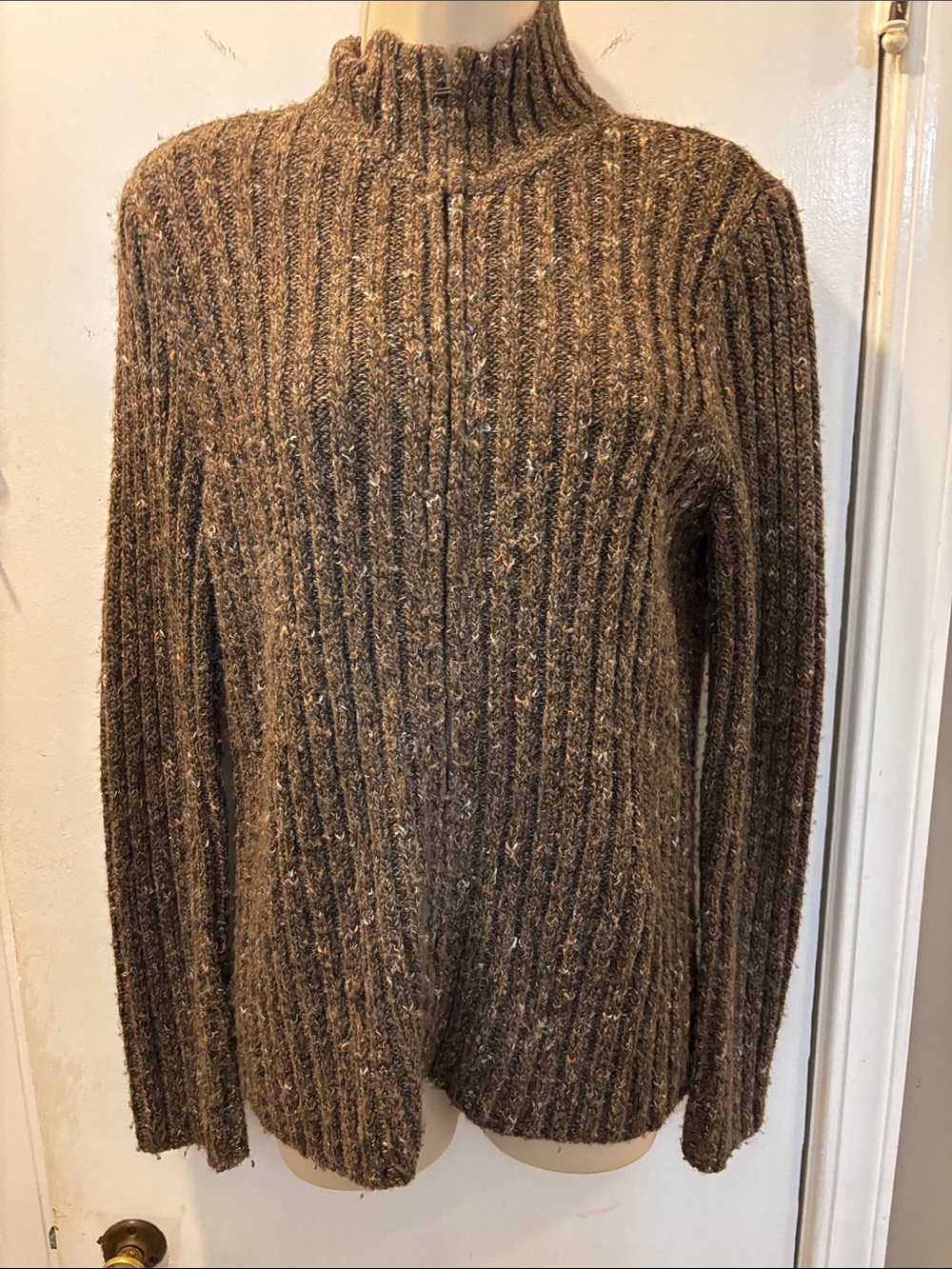 Charter Club Medium Ribbed Mock Neck Sweater Full Zip Brown Marled  26-422